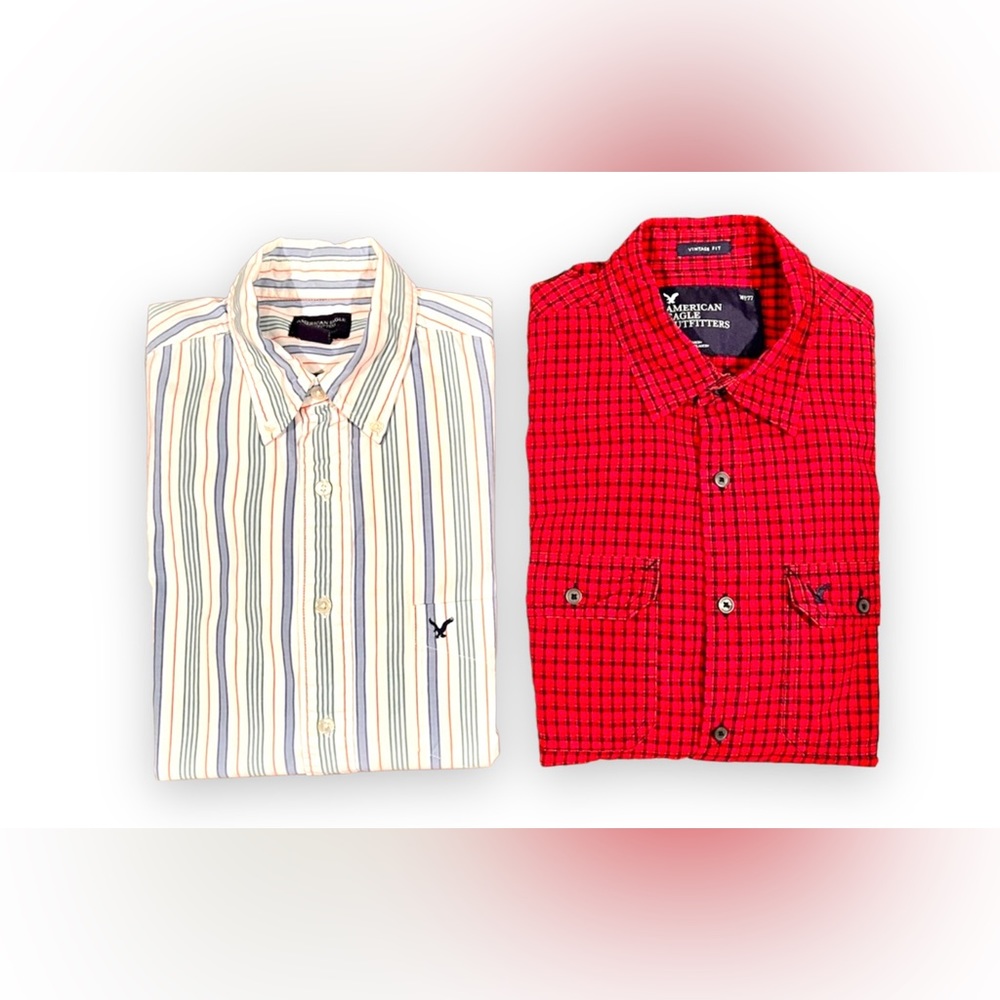 Lot of 2 American Eagle Outfitters Vintage Button Down Shirts Red/Navy Small